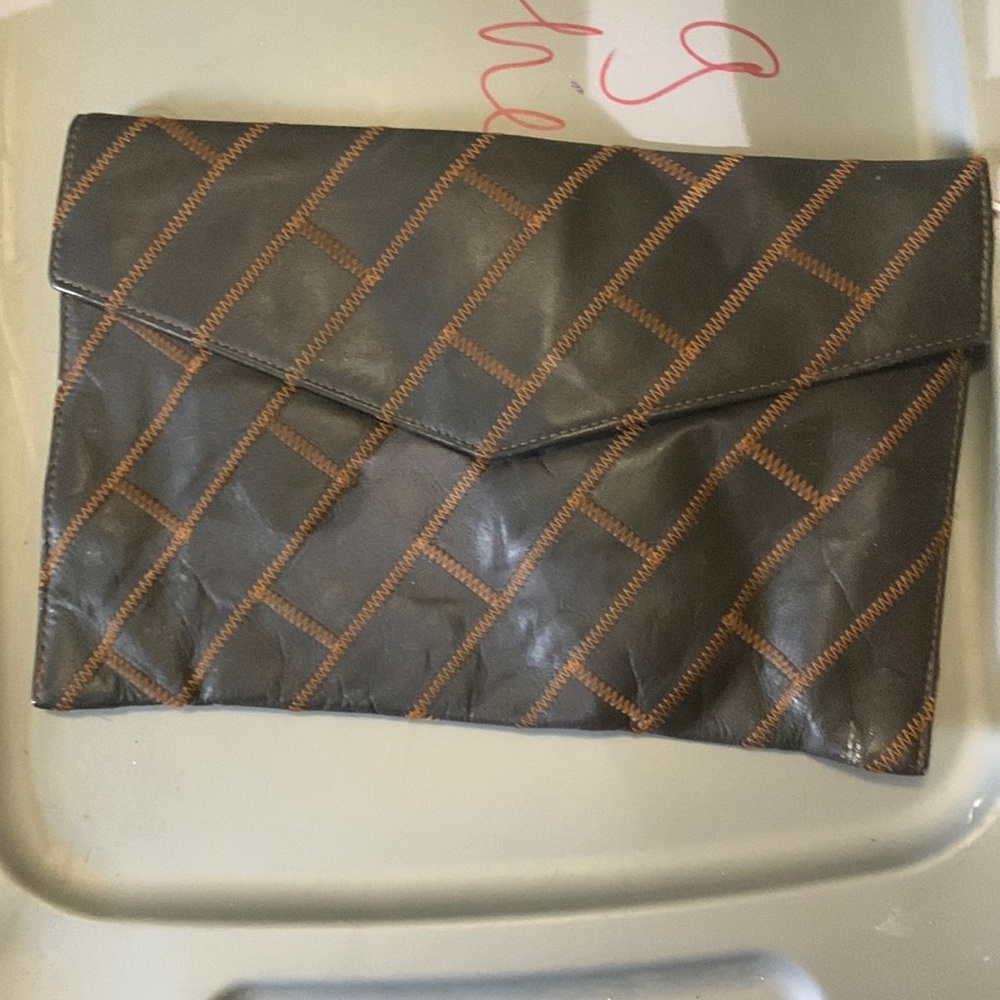 GENUINE LEATHER BROWN PATCHWORK LEATHER CLITCH